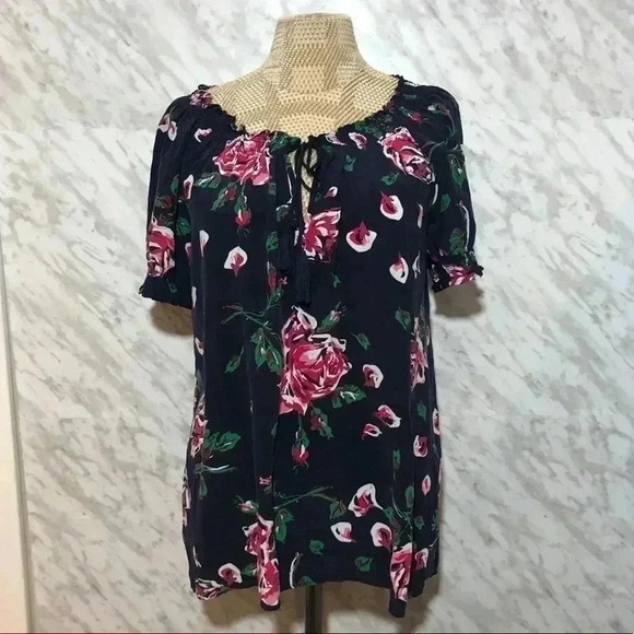 Joie  Silk Floral Top Navy Size Medium - Picture 1 of 6